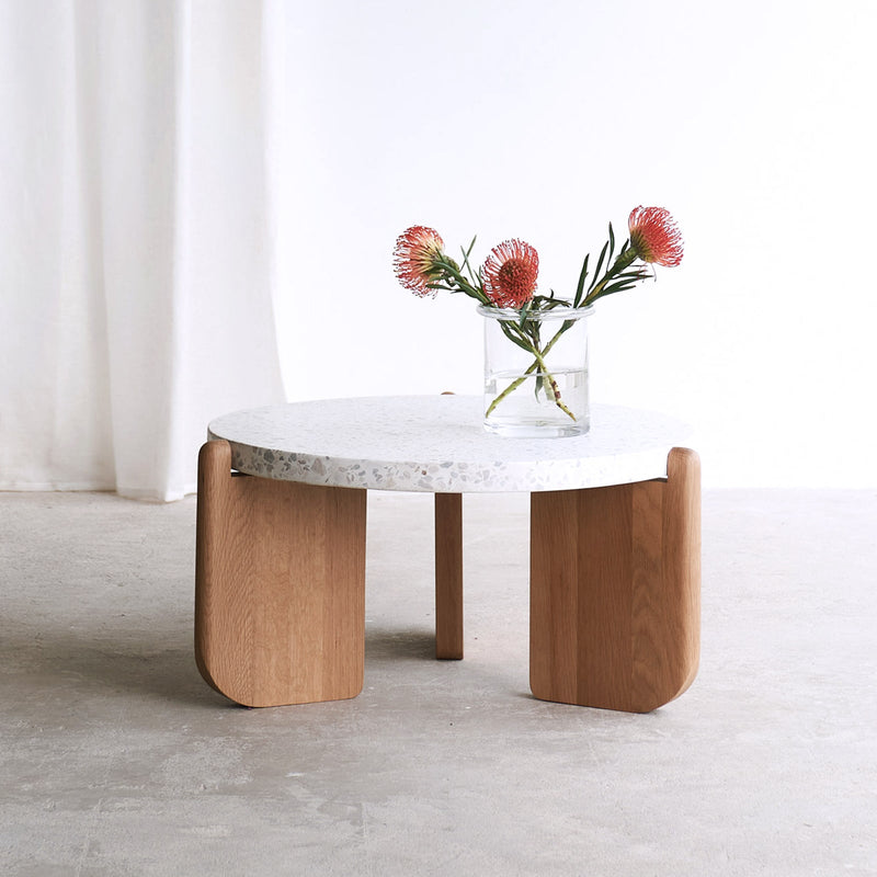 Native coffee table white terrazzo with oak base - Originals Furniture Singapore