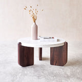 Native coffee table white terrazzo with walnut base - Originals Furniture Singapore