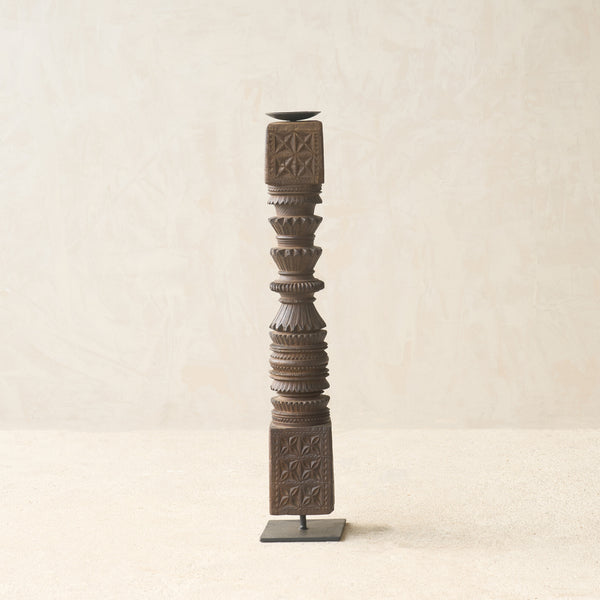 Antique Hand Carved Charpoy Candle Stand