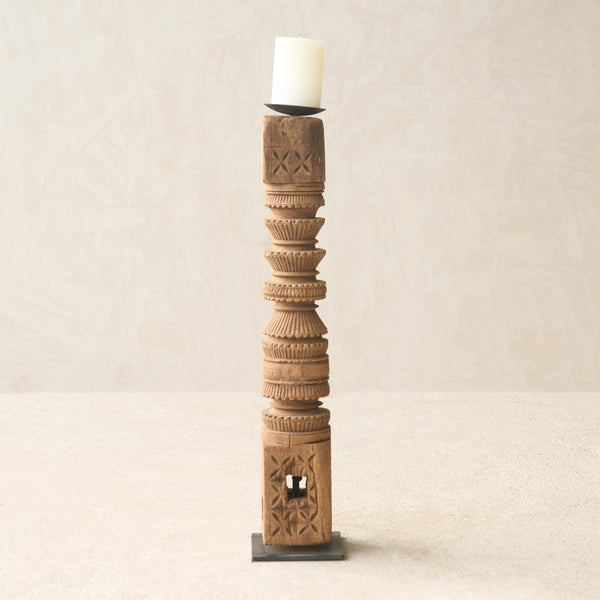 Antique Hand Carved Charpoy Candle Stand