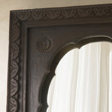 Carved Arched Dark Teak Door Frame Mirror | No. 1