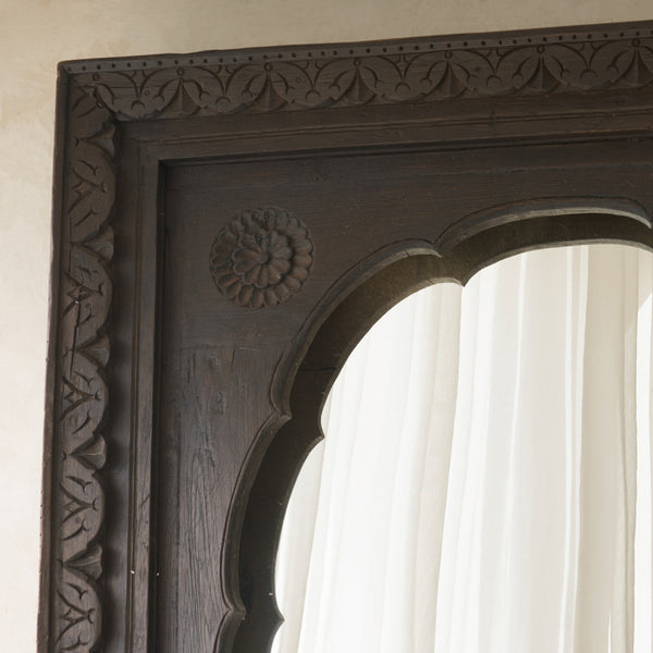 Carved Arched Dark Teak Door Frame Mirror | No. 1