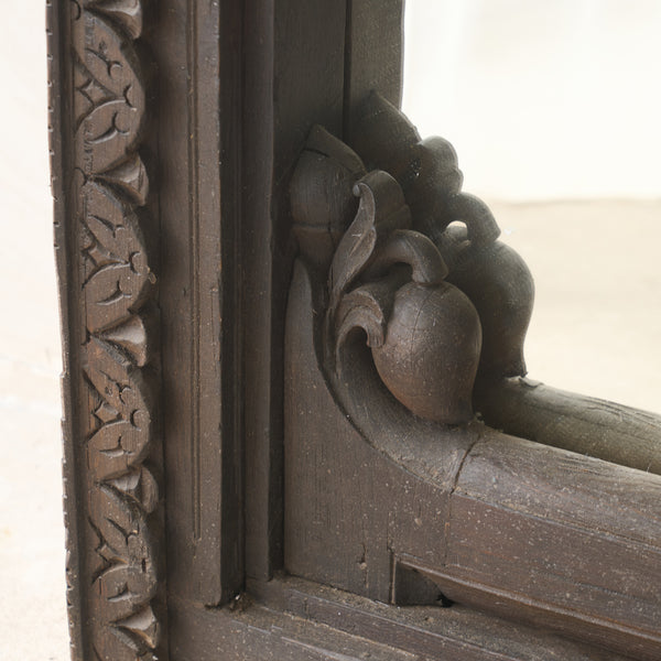 Carved Arched Dark Teak Door Frame Mirror | No. 1