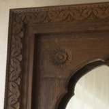 Carved Arched Dark Teak Door Frame Mirror | No. 2