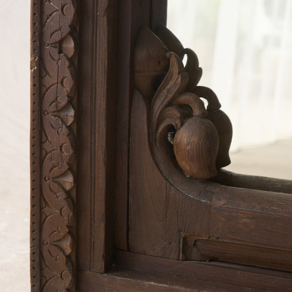 Carved Arched Dark Teak Door Frame Mirror | No. 2