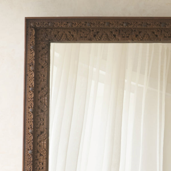 Vintage Teak Carved Mirror | Dark Brown | No. 2