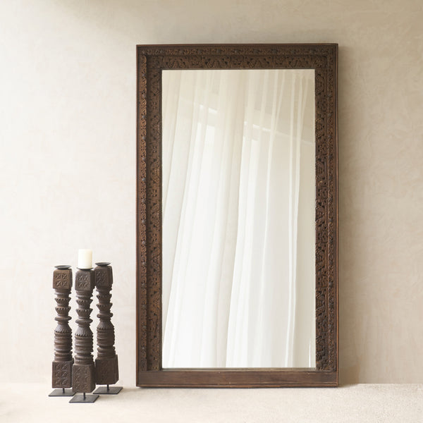 Vintage Teak Carved Mirror | Dark Brown | No. 2