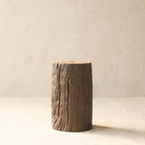 Reclaimed Indian solid wood log pedestal handcrafted from a salvaged timber log, suitable as a side table or display pedestal.