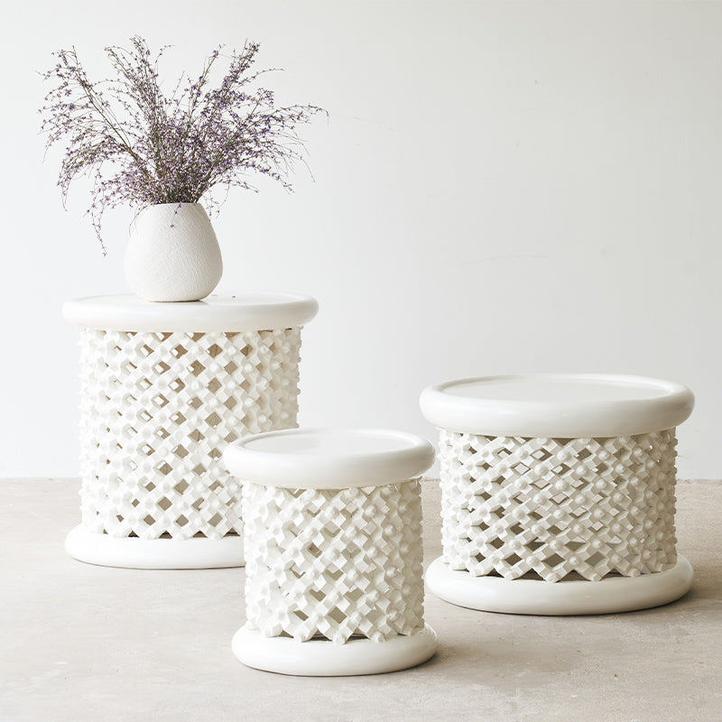 Bamileke stool in white - Originals Furniture Singapore