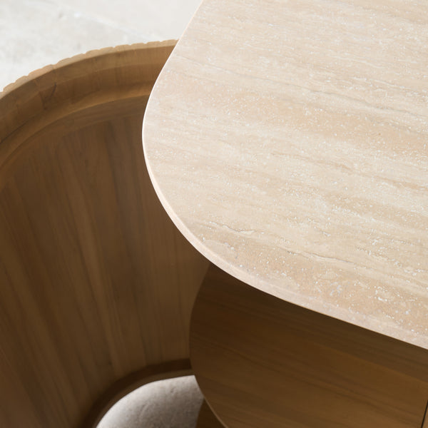 Moher Travertine Sideboard | Demi Lune - Natural Teak (156cm)