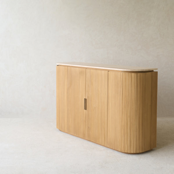 Moher Travertine Sideboard | Demi Lune - Natural Teak (156cm)