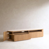 Moher Travertine TV Console | Teak - Natural
