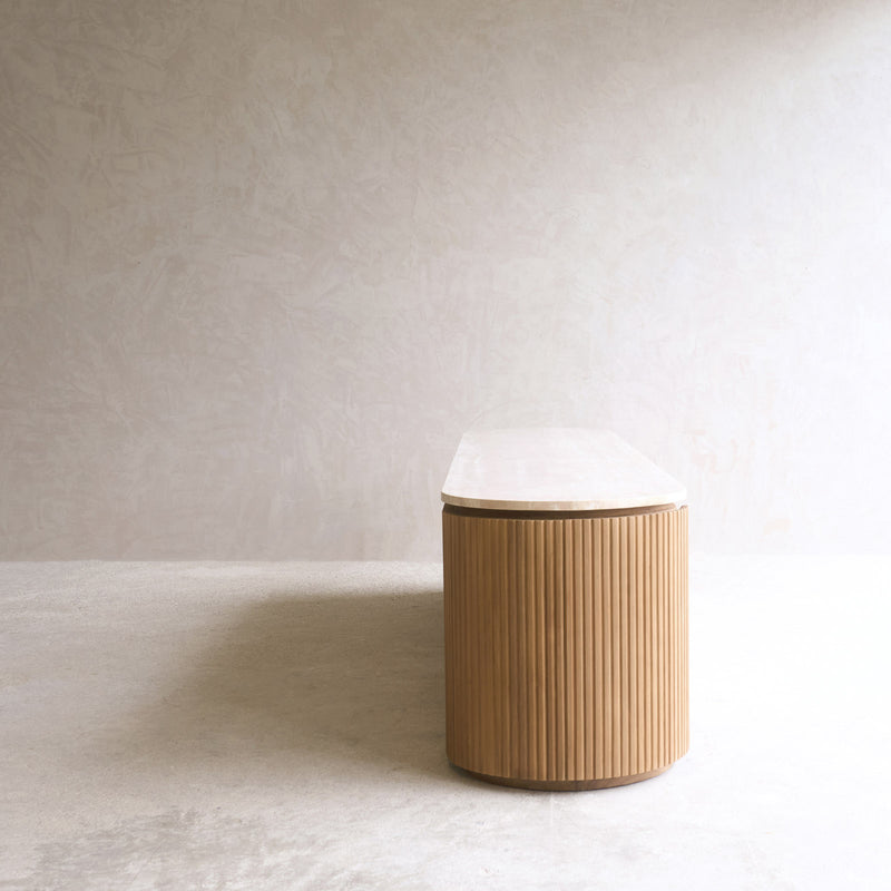 Moher Travertine TV Console | Teak - Natural