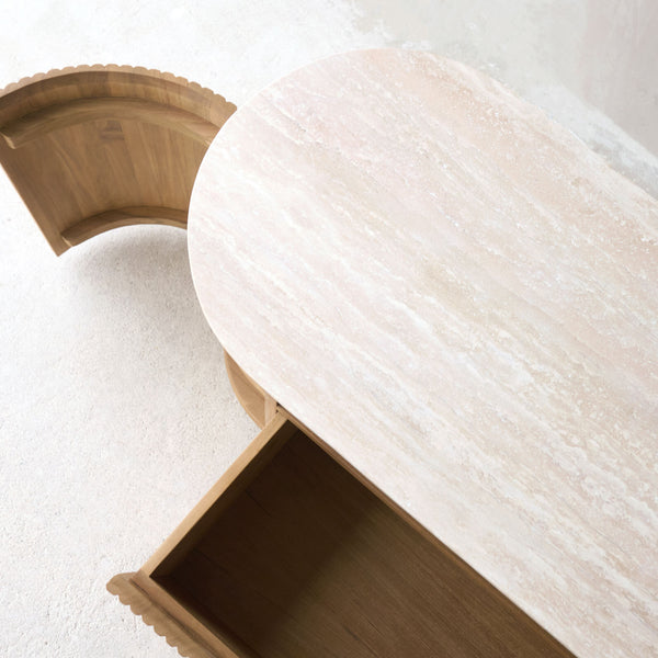 Moher Travertine TV Console | Teak - Natural