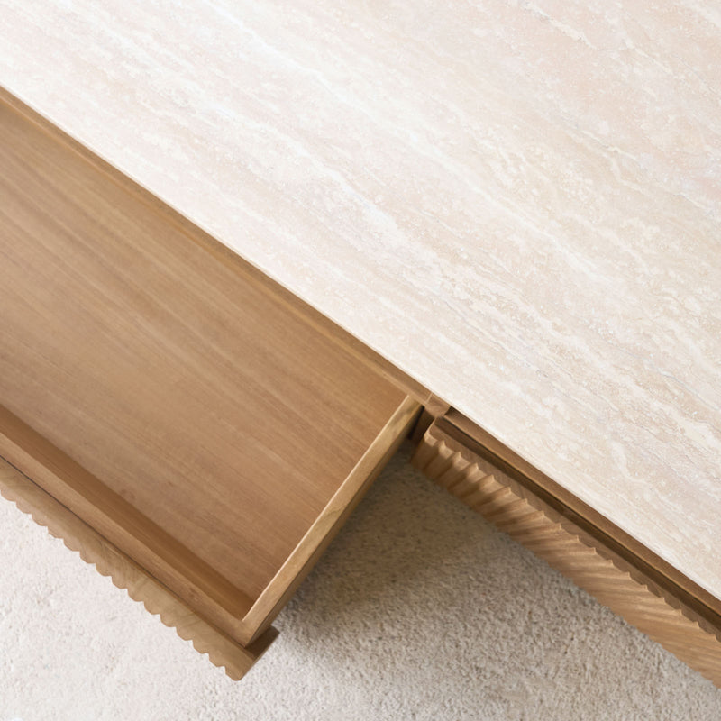 Moher Travertine TV Console | Teak - Natural