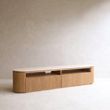 Moher Travertine TV Console | Teak - Natural