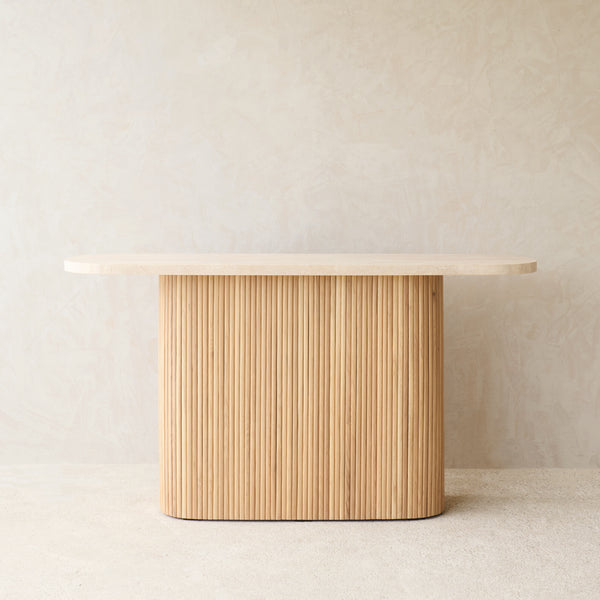 Gion Console | Travertine with Blonde Oak Base (140cm)