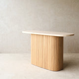 Gion Console | Travertine with Blonde Oak Base (140cm)
