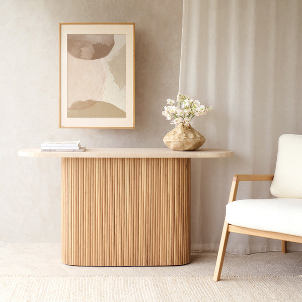 Gion Console | Travertine with Blonde Oak Base (140cm)