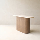 Gion Console | Travertine with Latte Oak Base (140cm)