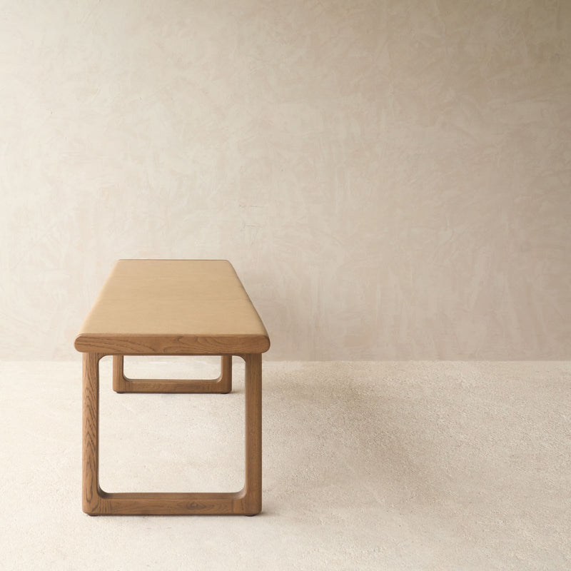 Hover Leather Bench | Latte Oak Frame - Arena (140cm)