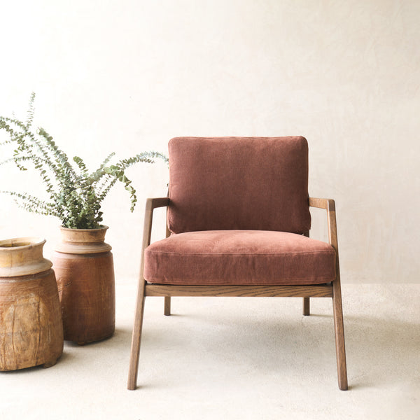 Nysse Fabric Armchair | Latte Oak Frame - Russet