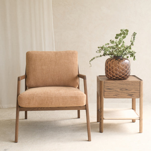 Nysse Fabric Armchair | Latte Oak Frame - Yak