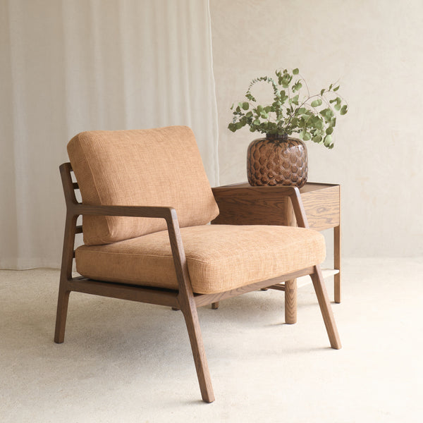Nysse Fabric Armchair | Latte Oak Frame - Yak