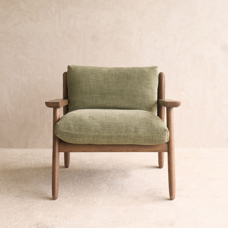 Wren Armchair | Latte Oak with Brown Leather Harness - Sherpa Glen