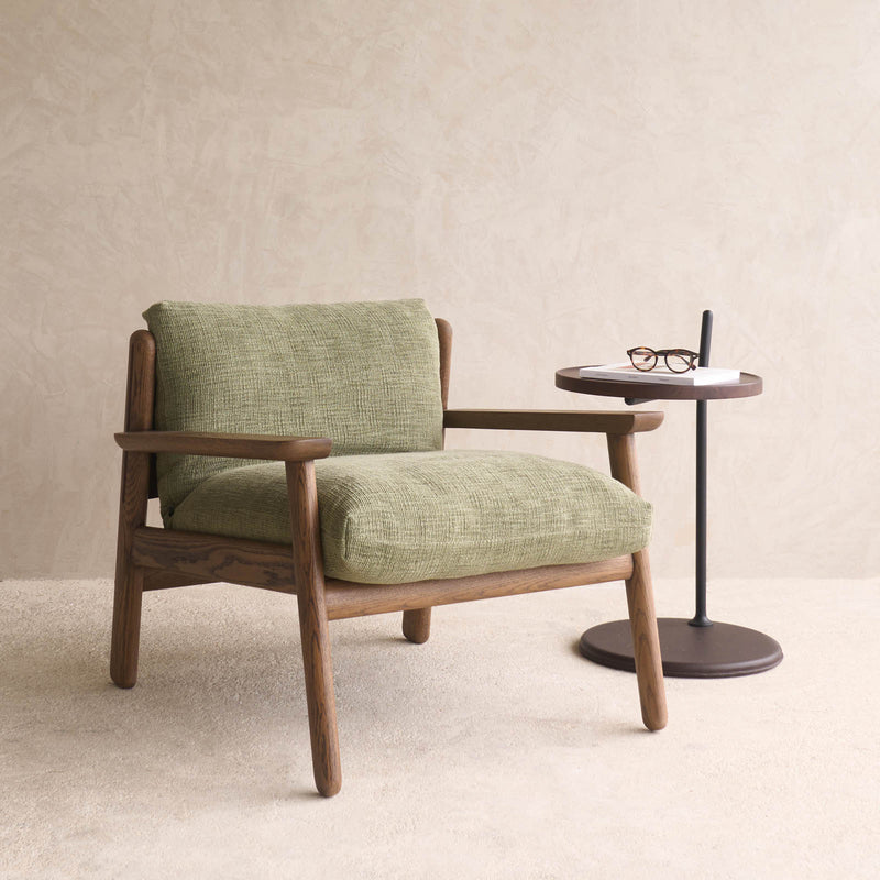 Wren Armchair | Latte Oak with Brown Leather Harness - Sherpa Glen