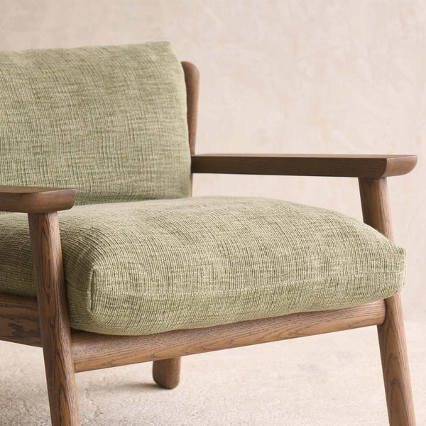 Wren Armchair | Latte Oak with Brown Leather Harness - Sherpa Glen