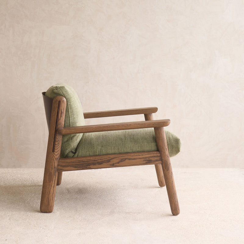 Wren Armchair | Latte Oak with Brown Leather Harness - Sherpa Glen
