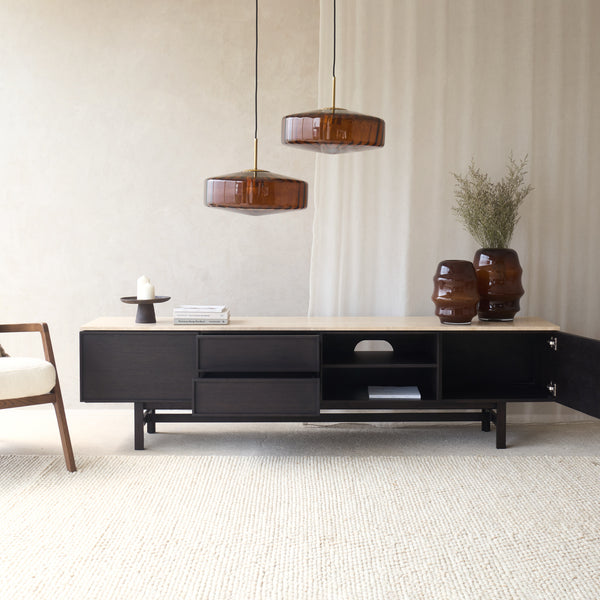 Yorke Plain TV Console | Travertine - Bison Oak