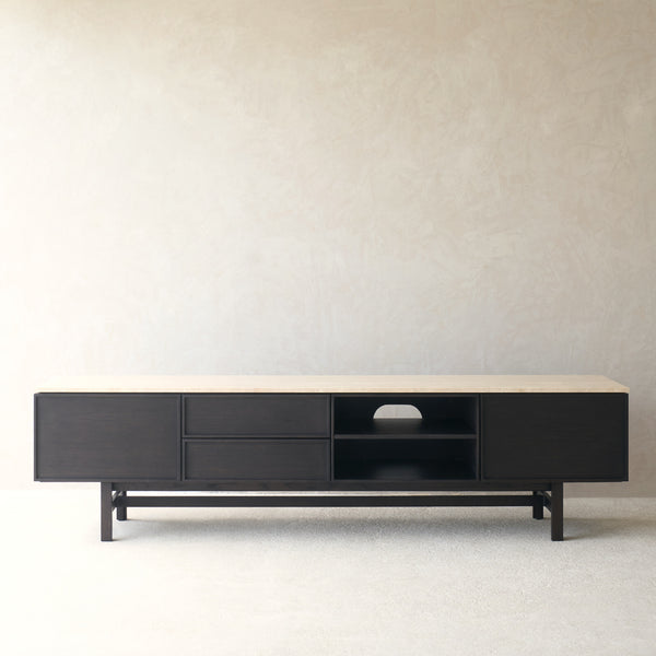 Yorke Plain TV Console | Travertine - Bison Oak