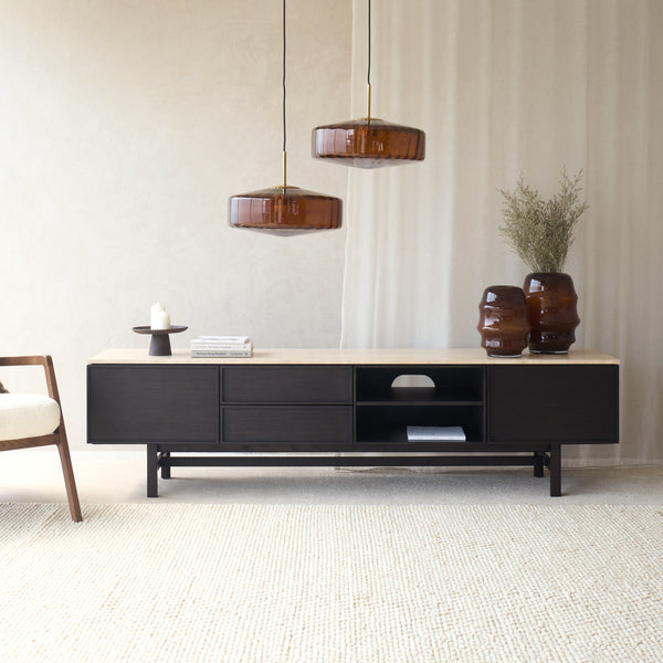 Yorke Plain TV Console | Travertine - Bison Oak