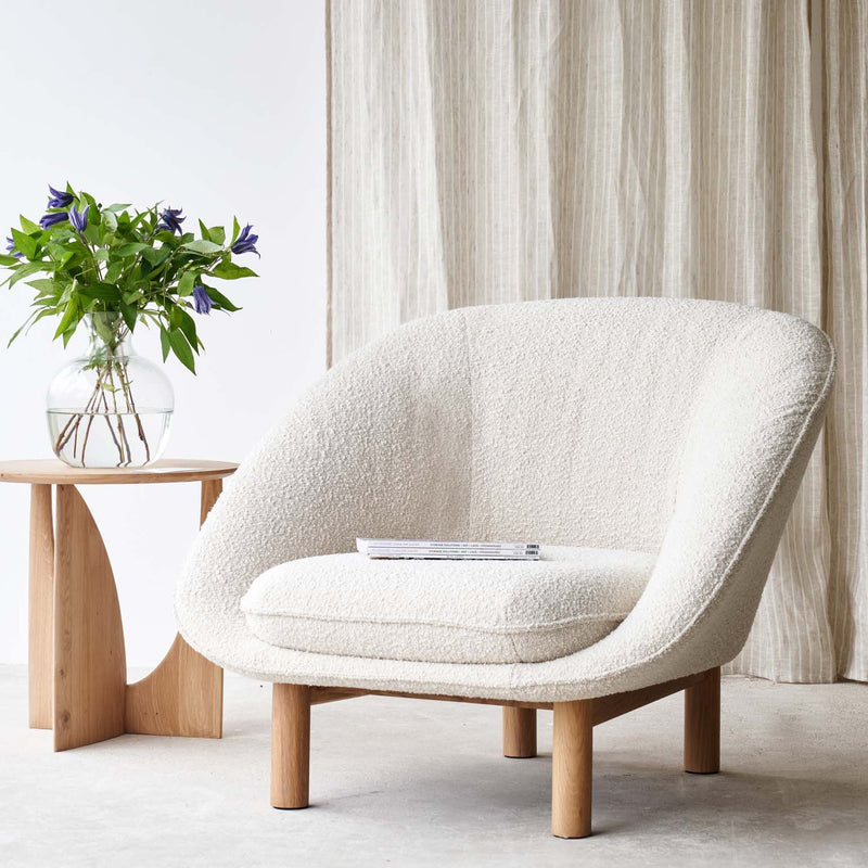 Portobello fabric armchair in milk with geometric side table- Originals Furniture Singapore