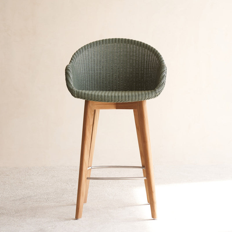 Avril Counter Stool | Teak Frame - Dusty Green