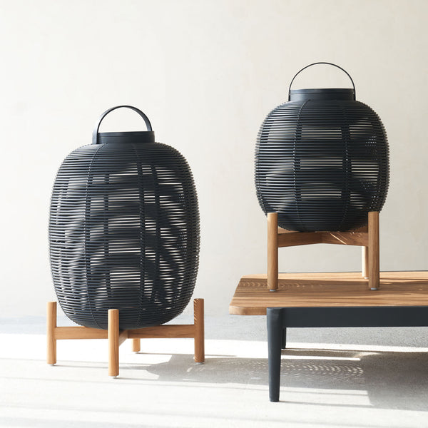 Tika Outdoor Lantern | Teak Base - Black