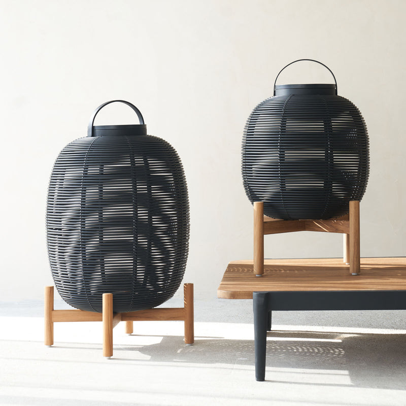 Tika Outdoor Lantern | Teak Base - Black (59cm)