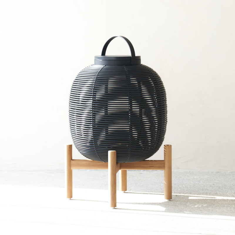 Tika Outdoor Lantern | Teak Base - Black (59cm)