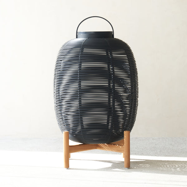Tika Outdoor Lantern | Teak Base - Black (69cm)