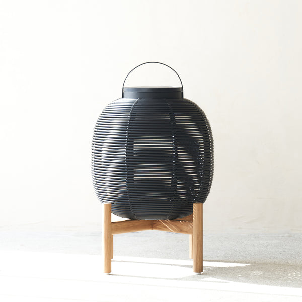 Tika Outdoor Lantern | Teak Base - Black (59cm)