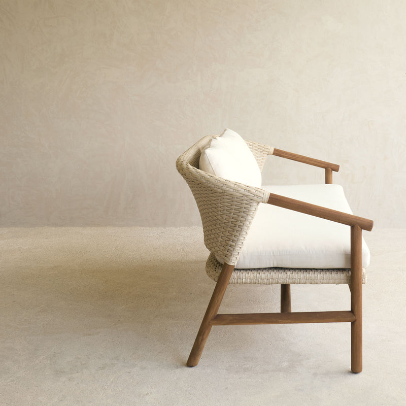 Aiko Outdoor Sofa | White Shell Frame with Sand Cushions