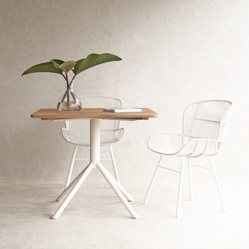 Outdoor Arioso Bistro Table | Teak with White Base (90cm)