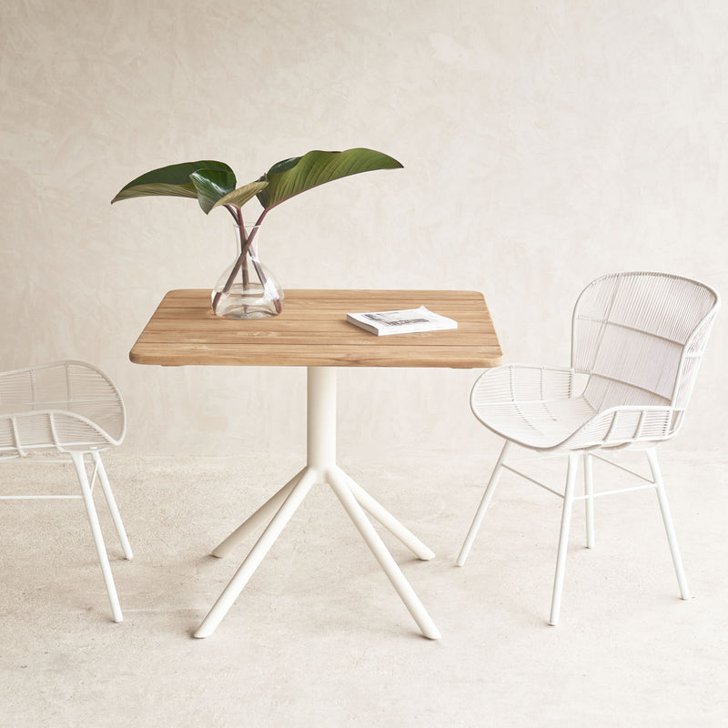 Outdoor Arioso Bistro Table | Teak with White Base (90cm)
