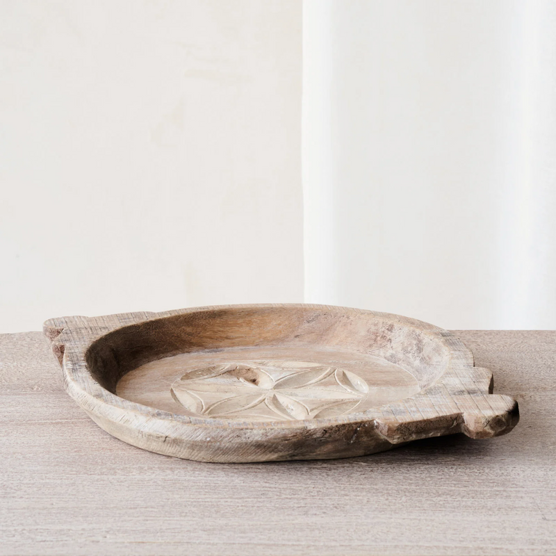 Vintage Wooden Carved Parat Bowl - Floral C