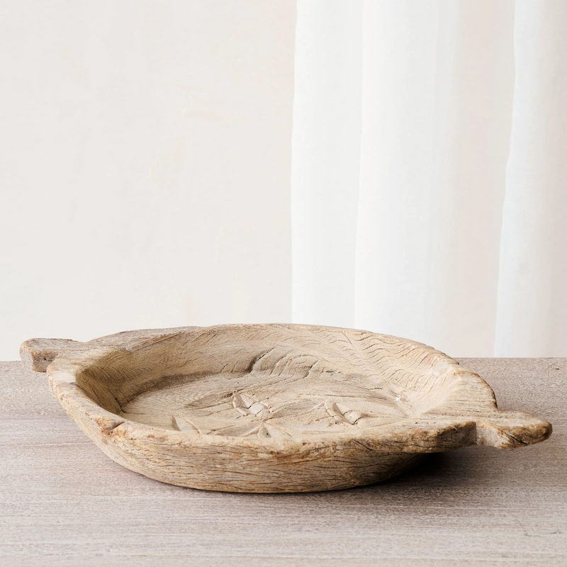 Vintage Wooden Carved Parat Bowl - Floral C