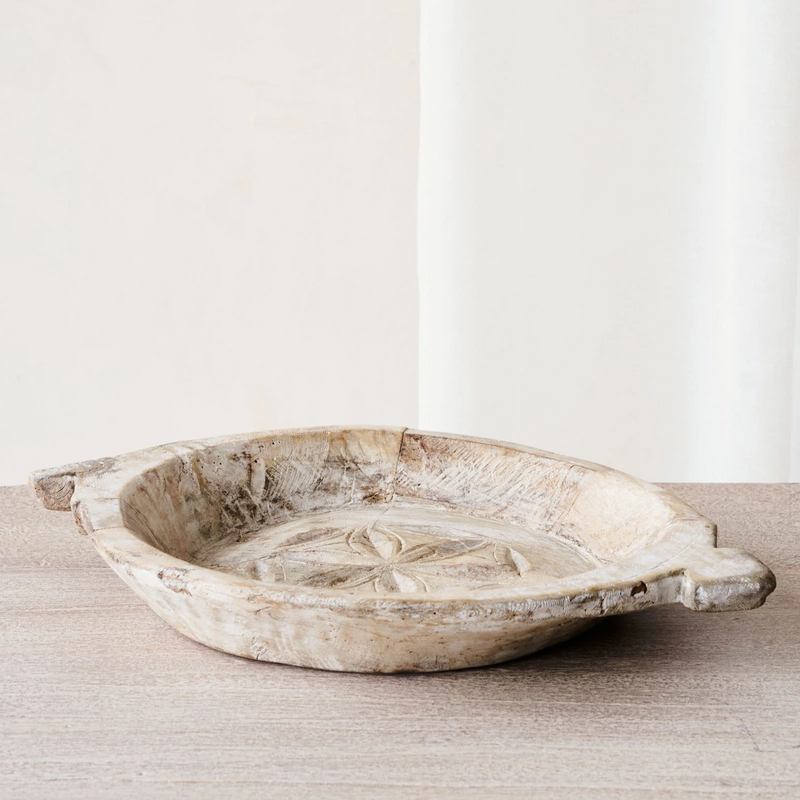 Vintage Wooden Carved Parat Bowl - Floral C