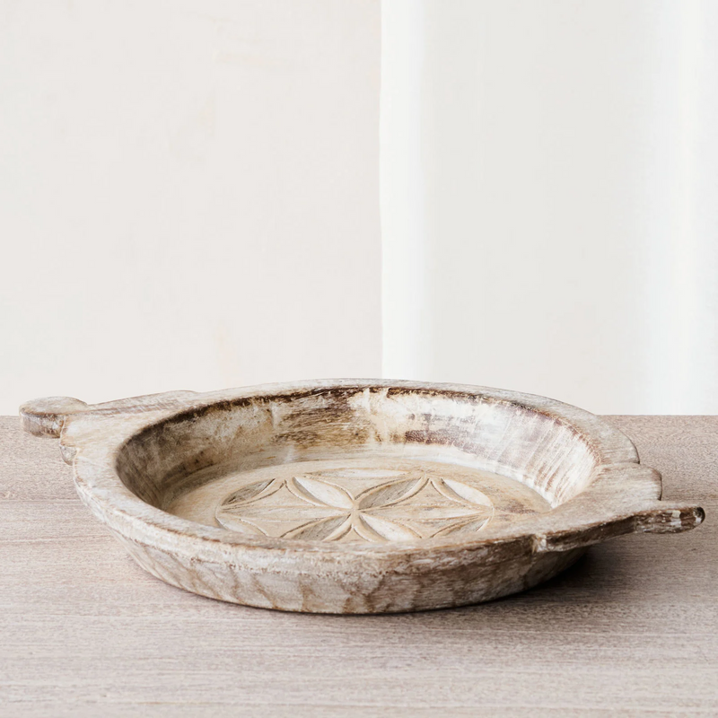Vintage Wooden Carved Parat Bowl - Floral C