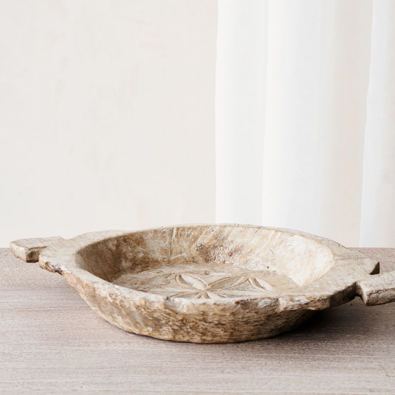 Vintage Wooden Carved Parat Bowl - Floral C